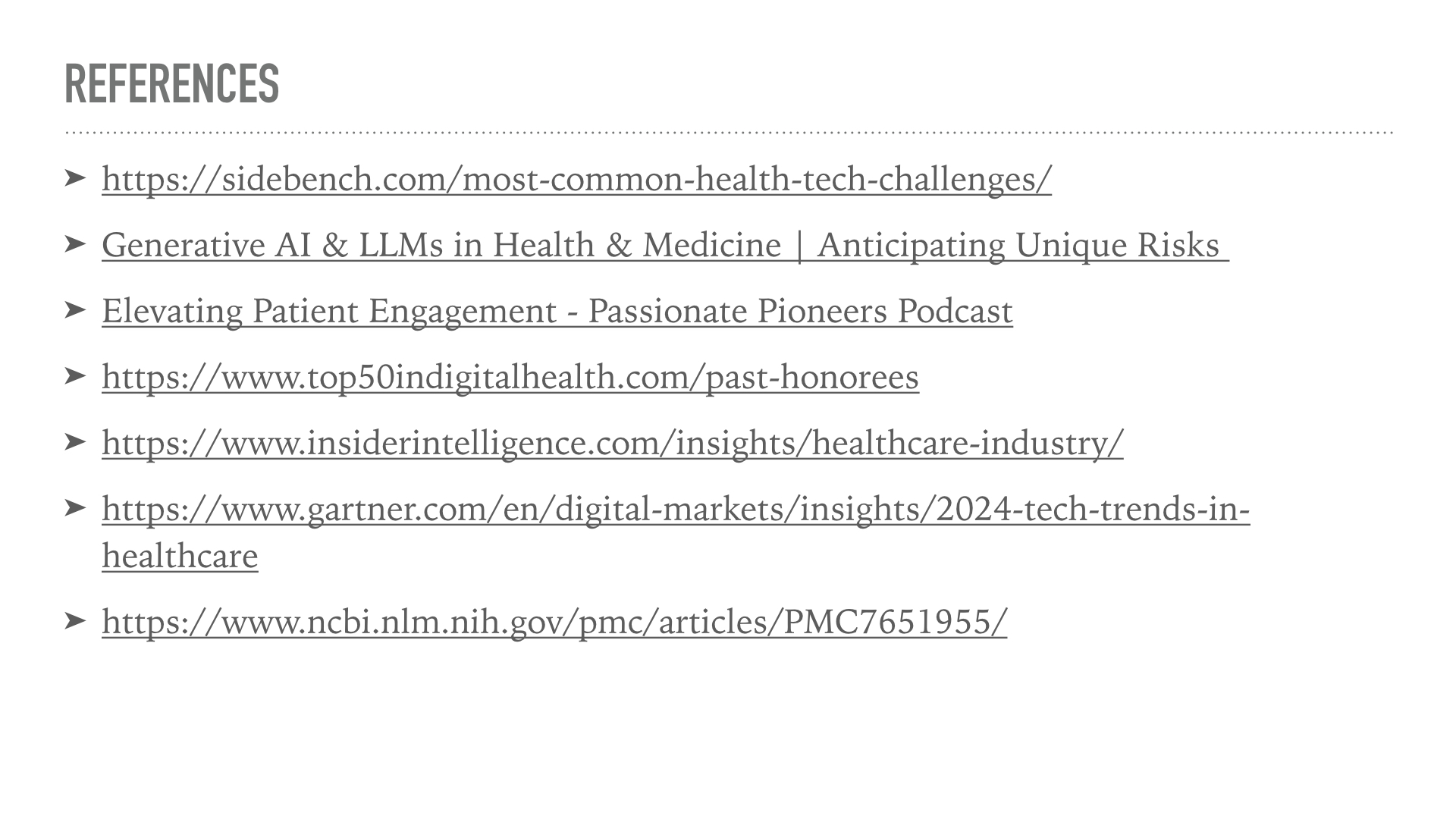 If you have time, I encourage you to review the links above to dive deeper into these topics. The top two links are incredible resources for diving into the world of healthtech and starting to understand the motivations and concerns of healthcare workers.